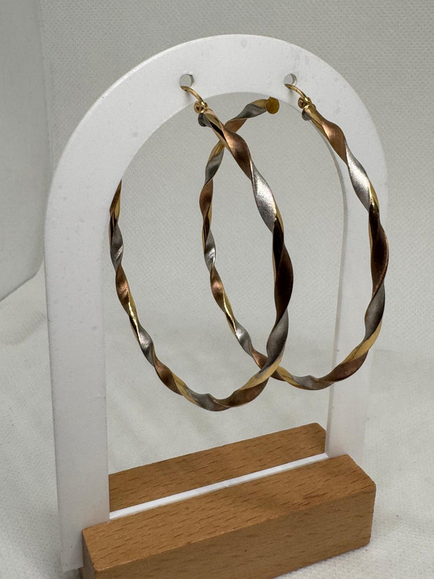 3 Tone Gold Hoops
