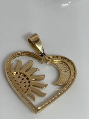 Heart charm with half sun half moon 14k