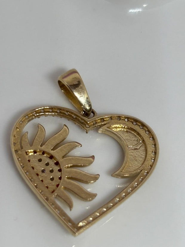 Heart charm with half sun half moon 14k