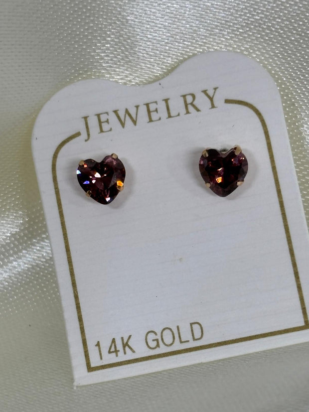 14k Purple Heart earring set