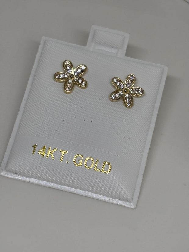 Round flower earring set 14k