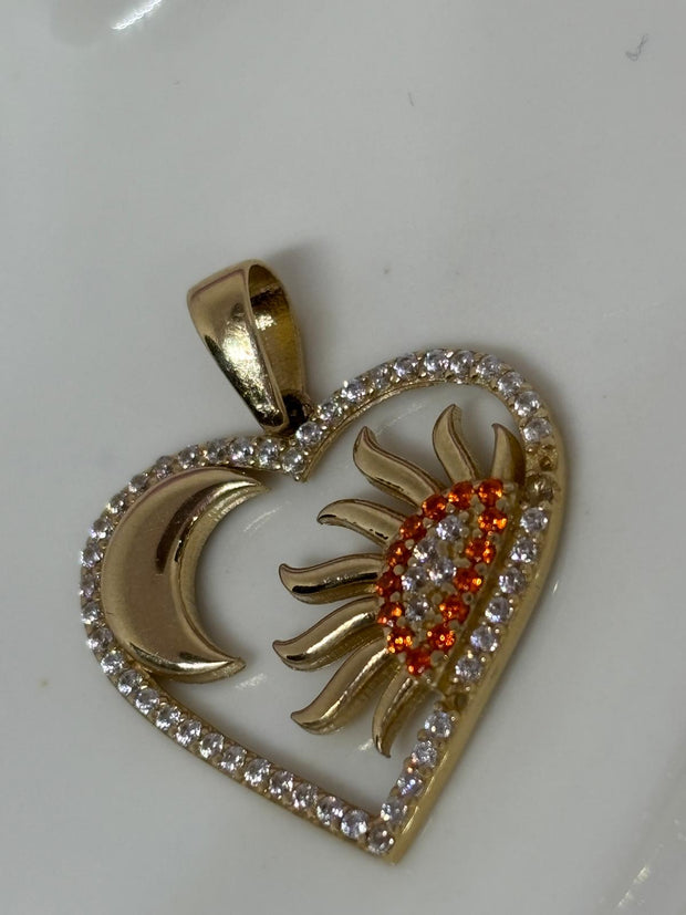 Heart charm with half sun half moon 14k