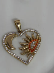 Heart charm with half sun half moon 14k