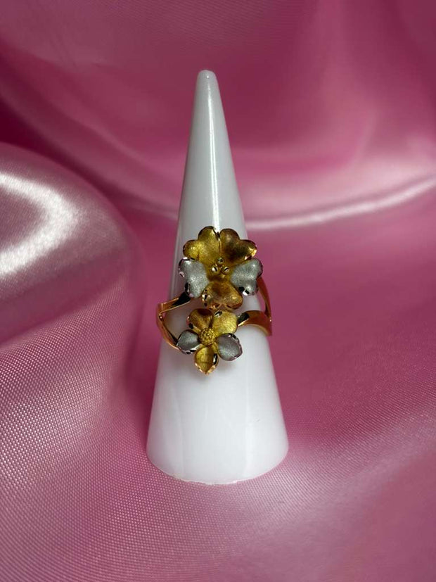3 Tone Gold Flower Ring